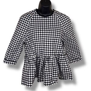 Small Victoria Beckham For Target Gingham Blue White Plaid Ruffle Preppy Cotton